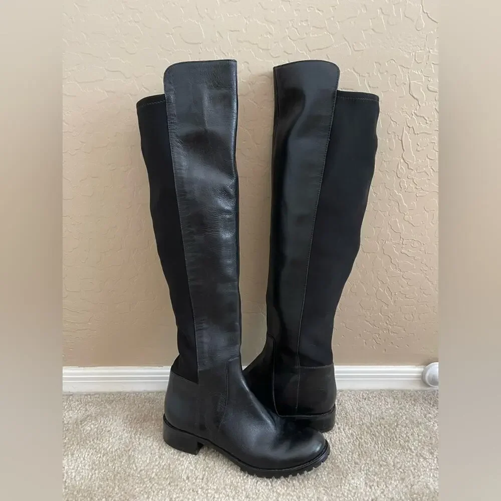 Michael‎ Kors Joanie Black Over the Knee Leather Stretch Boots